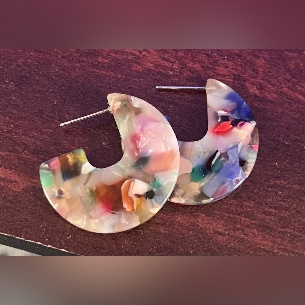 Vintage Water color resin Hoop Earrings